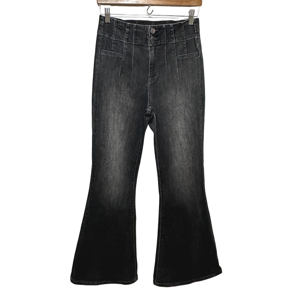 Harper Heritage High Rise Flare Jeans Women 27 Black Washed Denim Retro Festival